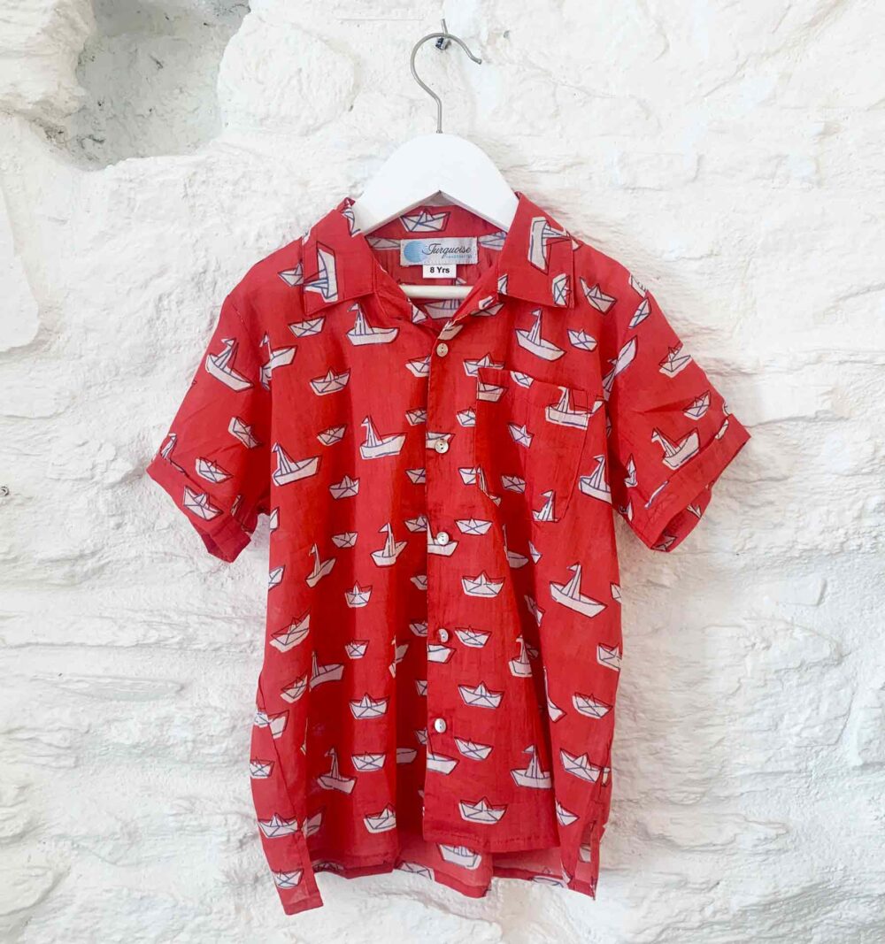 Shirt for boys with boats in red - Image 2