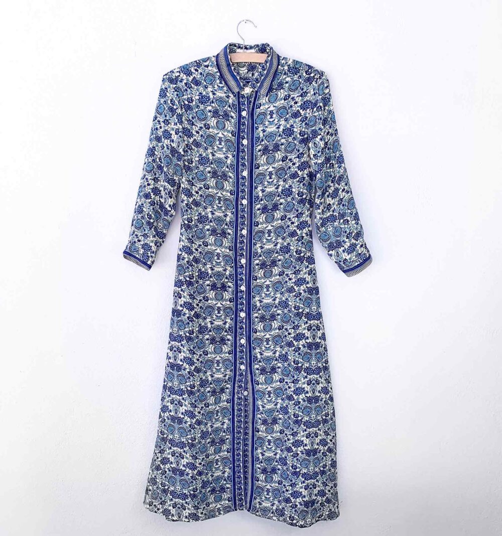 Silk shirt dress in blue - Image 5