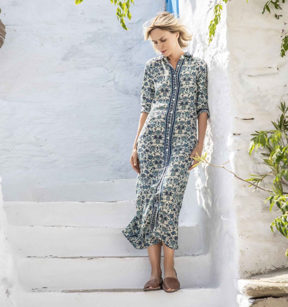 Silk shirt dress in blue
