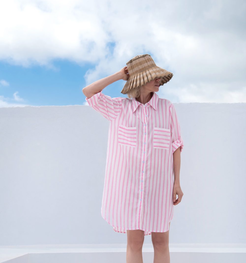 Long Striped Shirt in White and Pink