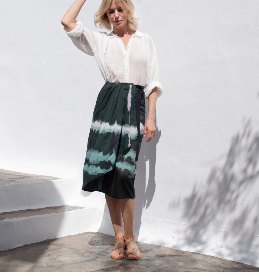 Wrap Skirt in Lightweight Cotton in Abstract Print - Image 7