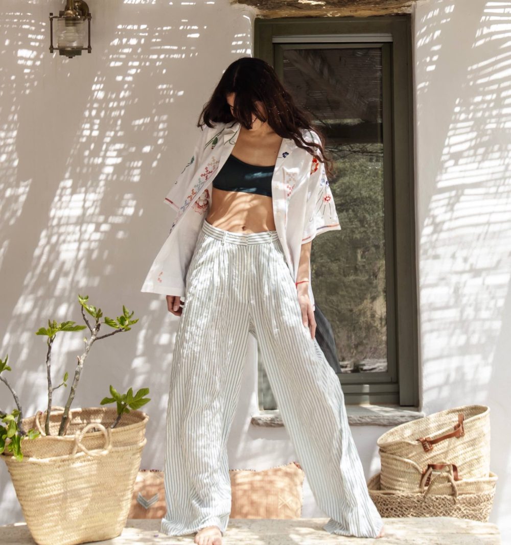 Lightweight Cotton Palazzo Pants in Blue - Image 5