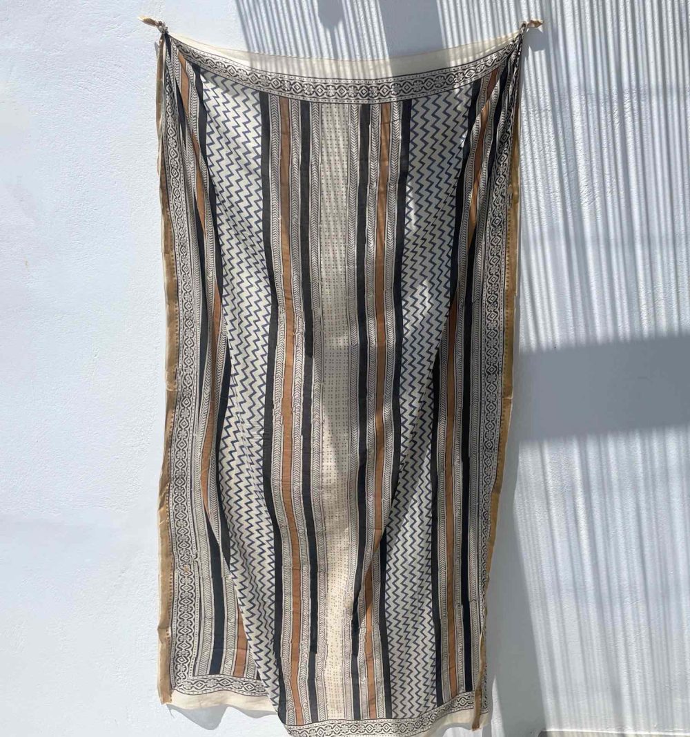 Cotton pareo in black, blue and mustard