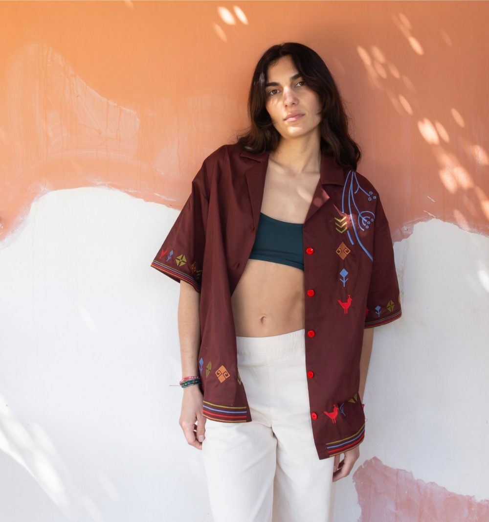 Cotton Casual Shirt with Short Sleeves in Brown - Image 4