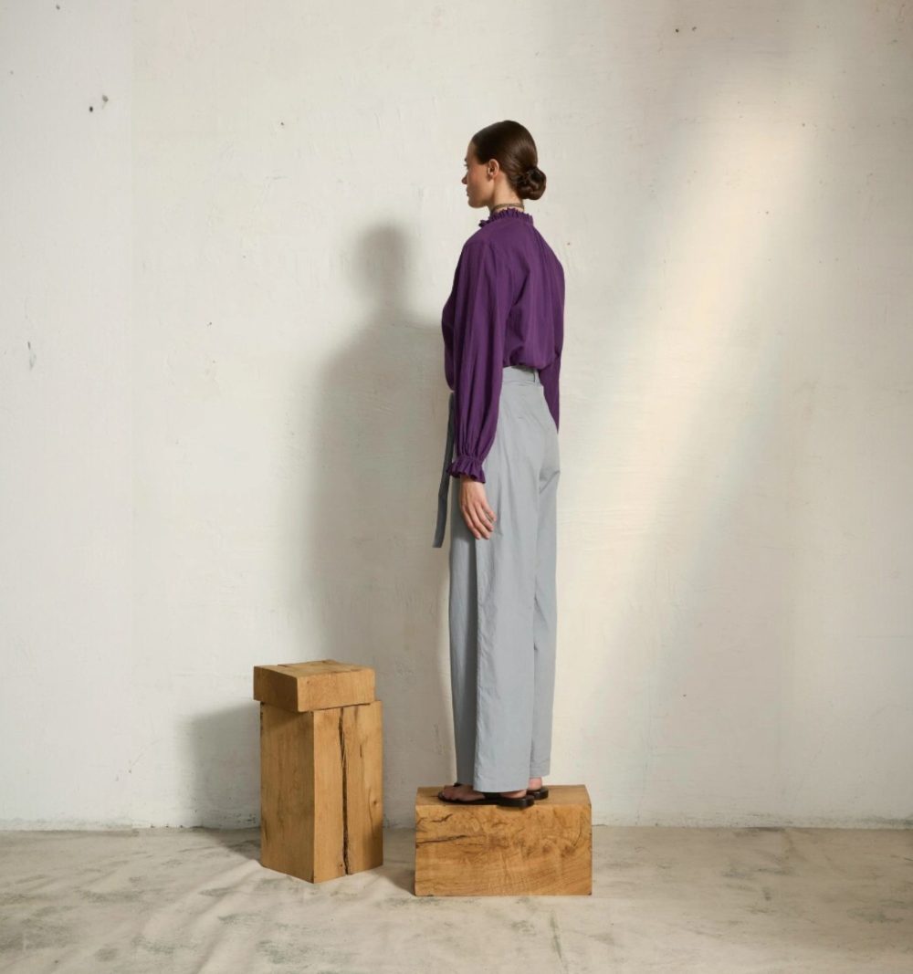 Flowing Cotton Blouse in Purple - Image 4