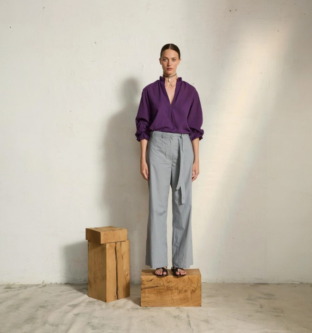 Flowing Cotton Blouse in Purple - Image 2