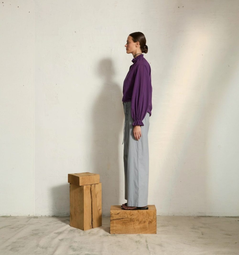 Flowing Cotton Blouse in Purple - Image 3