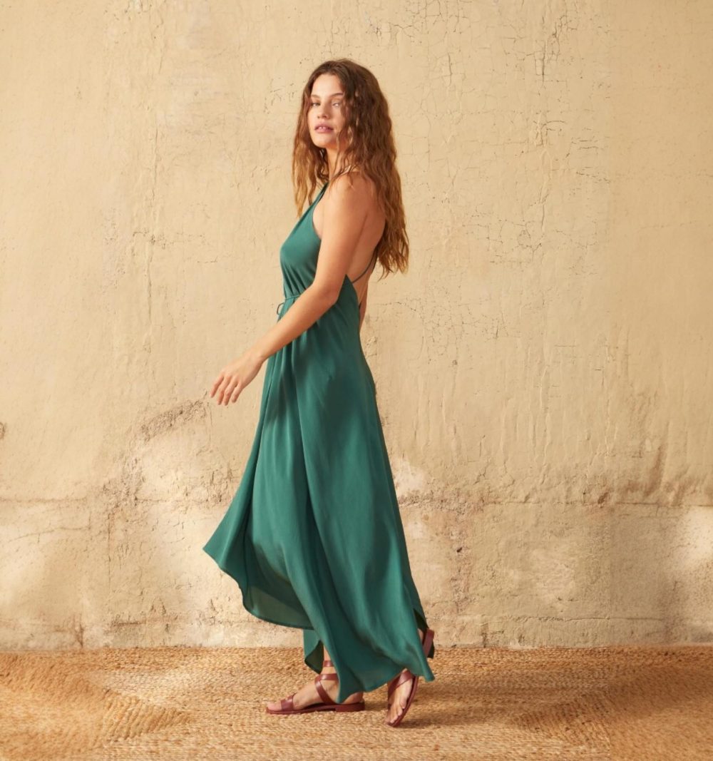 Silk Pareo Dress in Green - Image 2