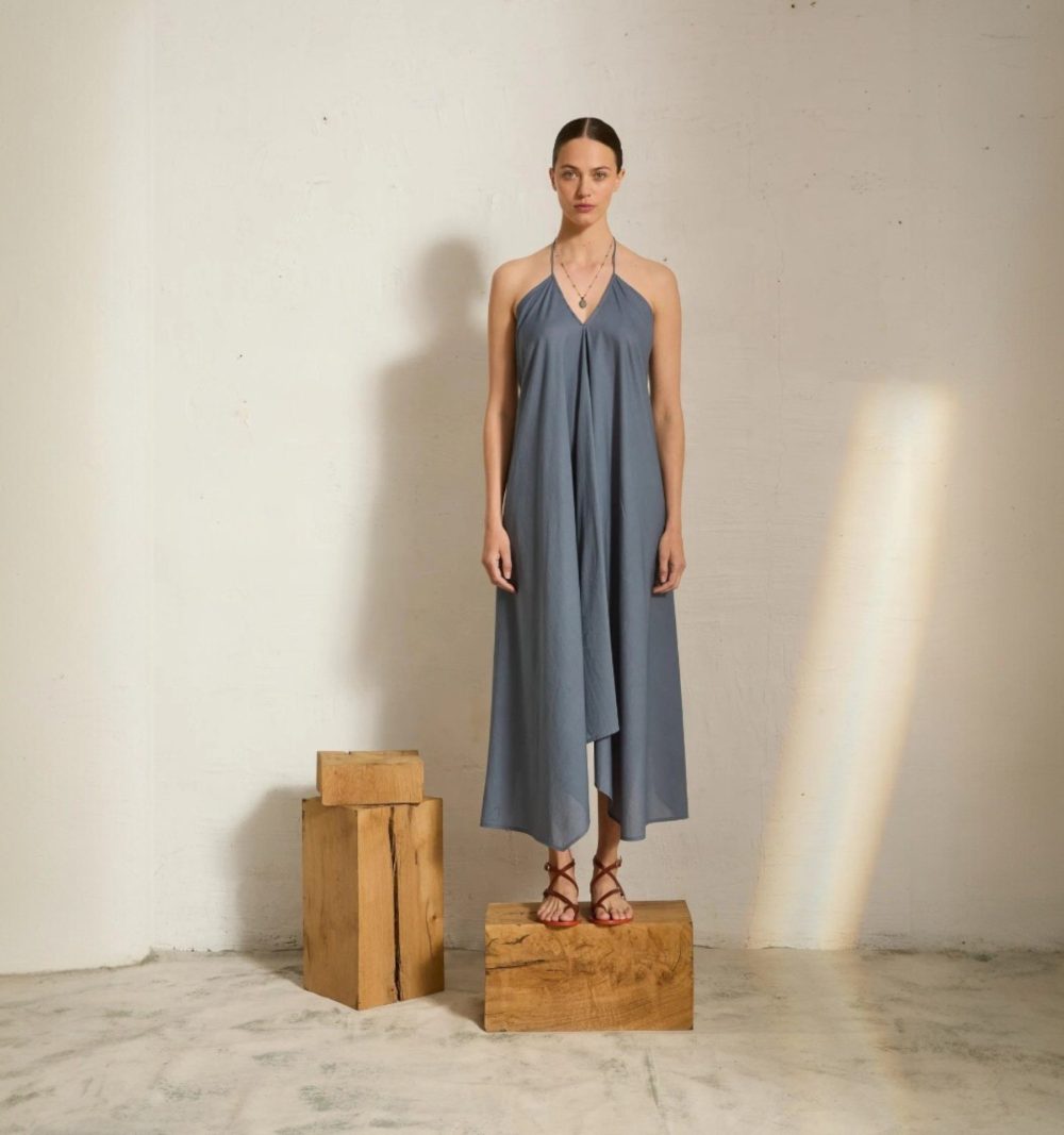 Cotton Pareo Dress in Storm Blue