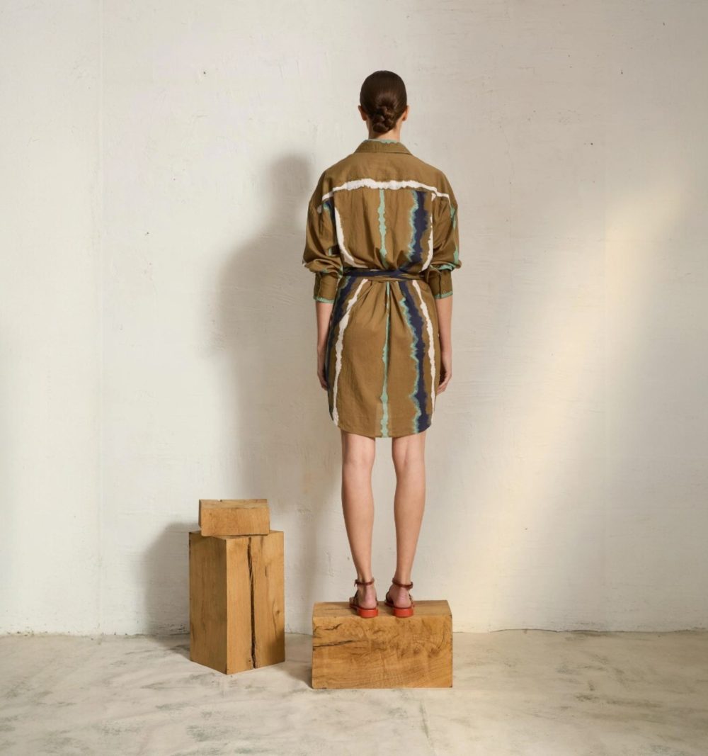 Cotton Shirt Dress in Tie Dye Stripes - Image 3