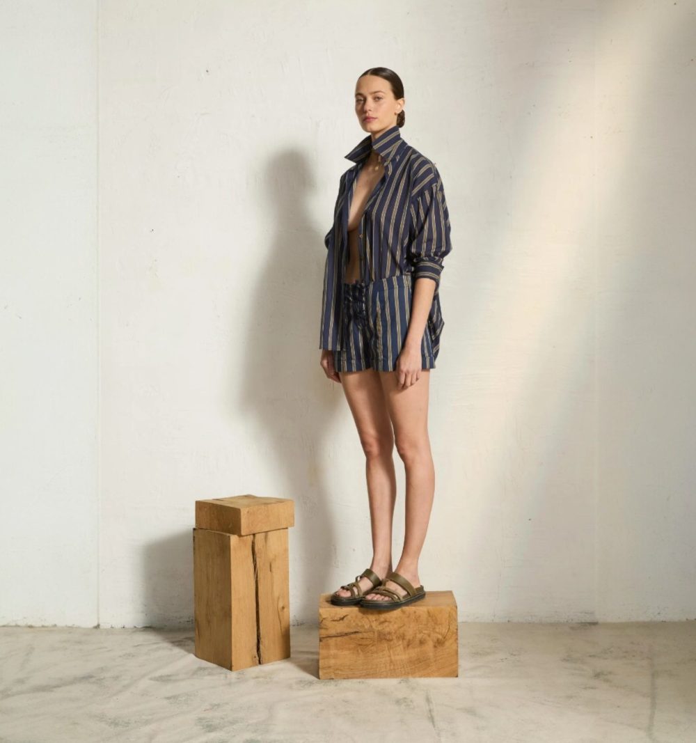 Cotton Shorts in Dark Blue and Khaki - Image 3