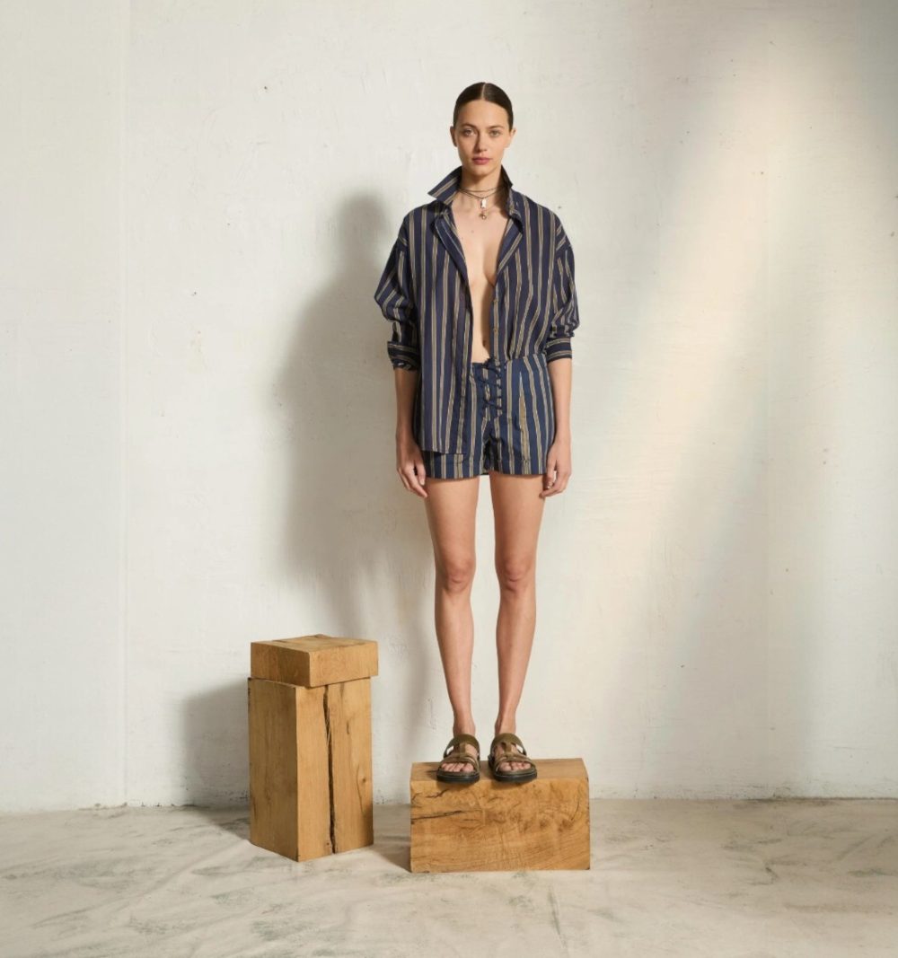 Cotton Shorts in Dark Blue and Khaki - Image 2
