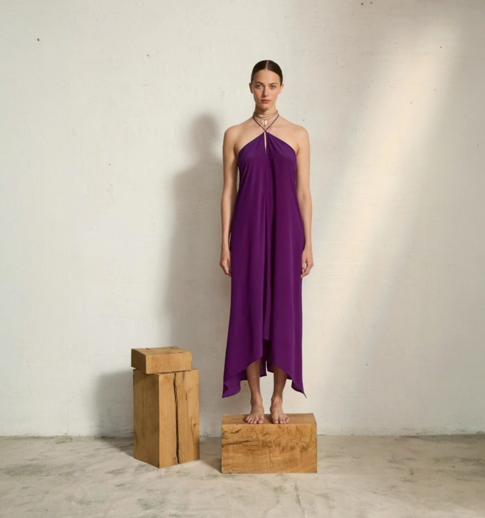 Silk Pareo Dress in Purple
