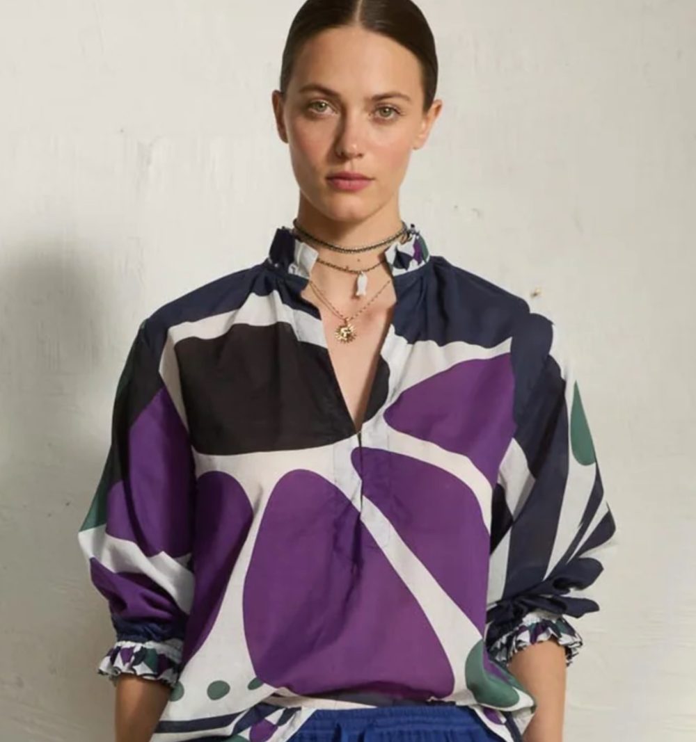 Cotton Voile Shirt with Geometric Print - Image 5