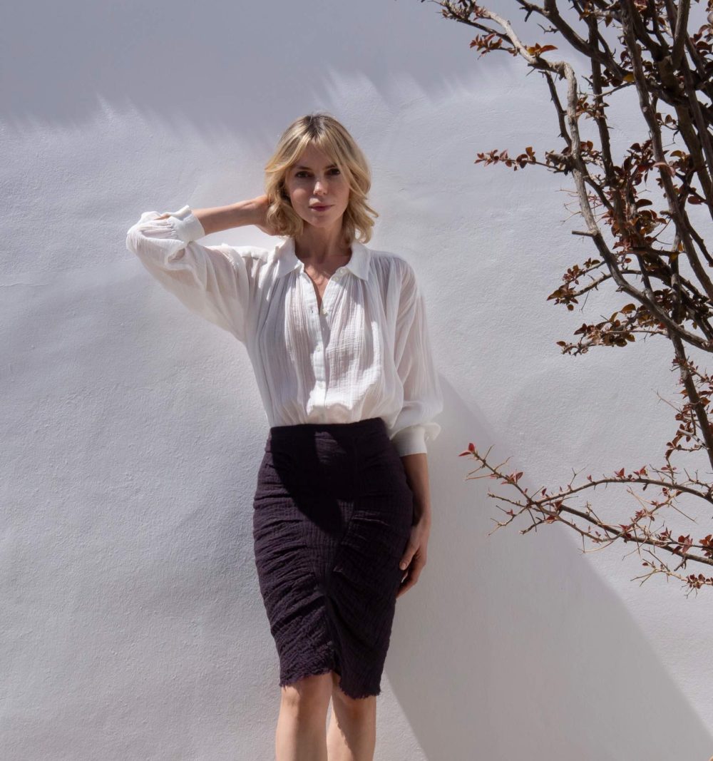 Rustic Linen Skirt in Brown - Image 6