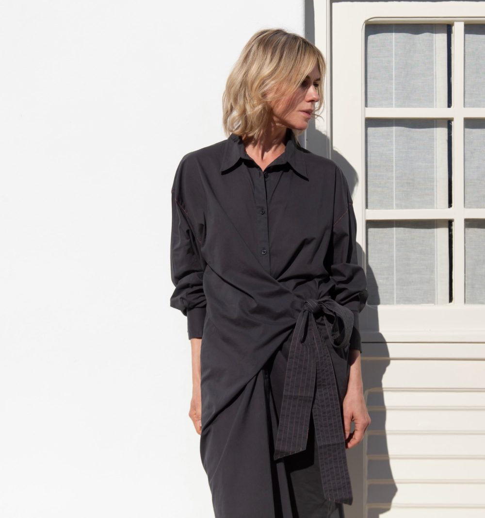 Cotton Shirt Dress in Deep Grey - Image 3