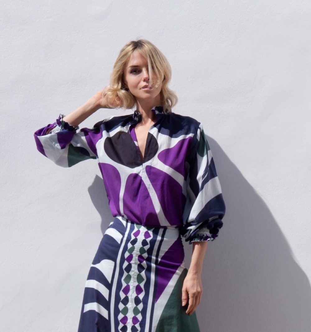 Cotton Voile Shirt with Geometric Print - Image 2