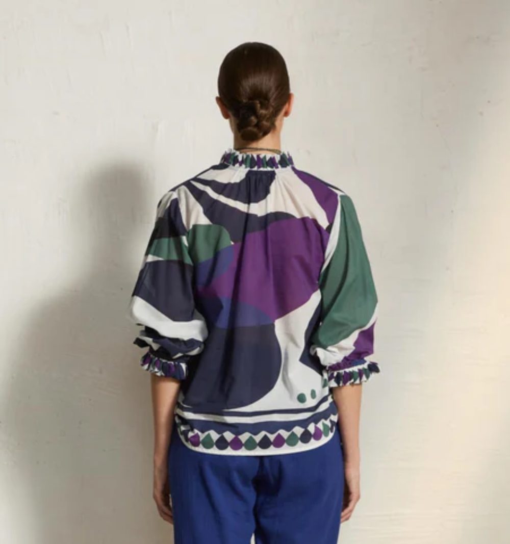 Cotton Voile Shirt with Geometric Print - Image 6