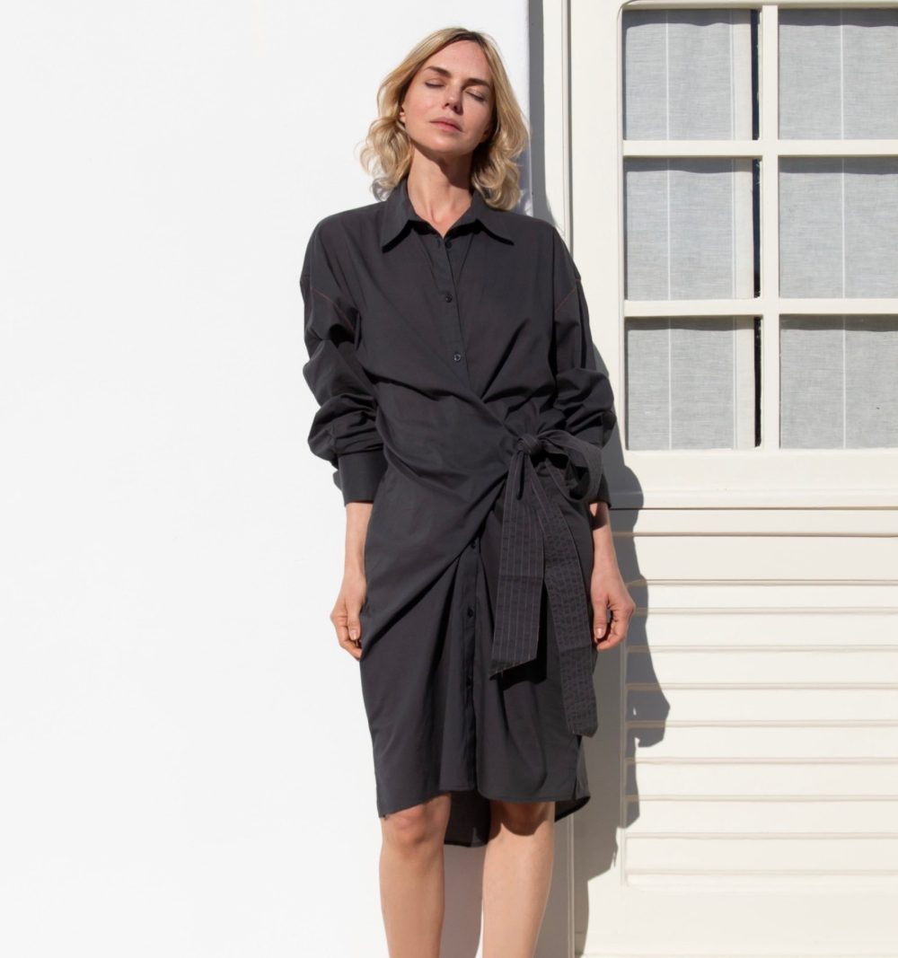 Cotton Shirt Dress in Deep Grey - Image 4