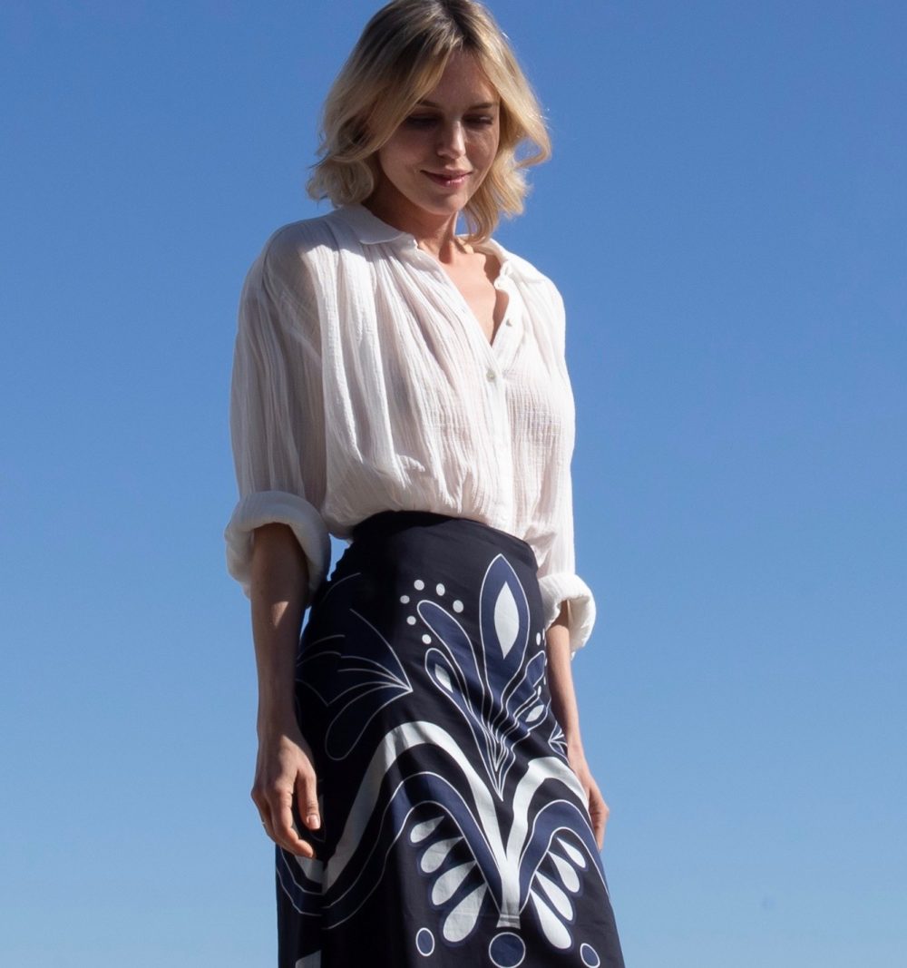 Cotton Maxi Skirt in Blue - Image 8