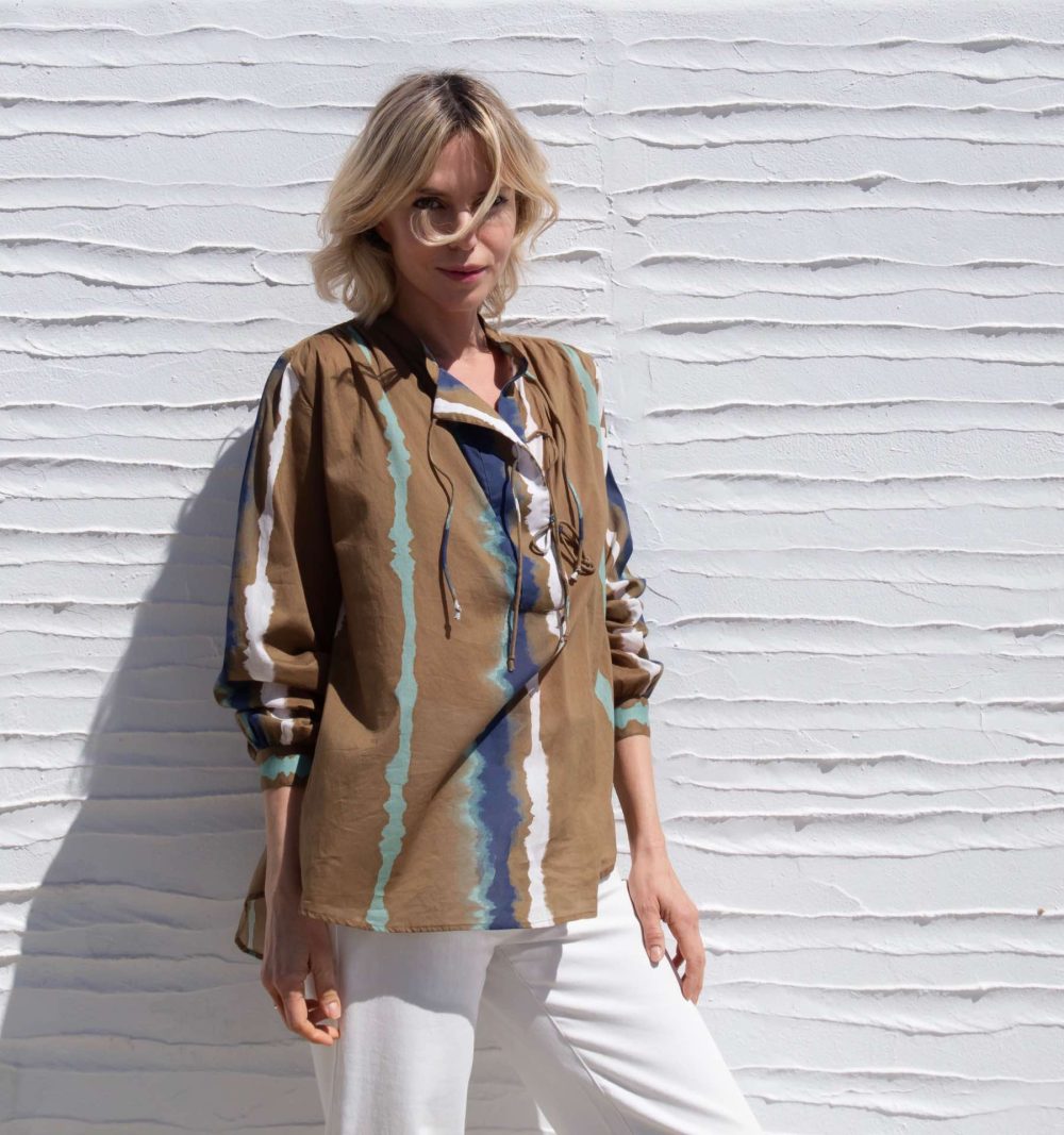 Cotton Blouse in Tie Dye Stripes - Image 2