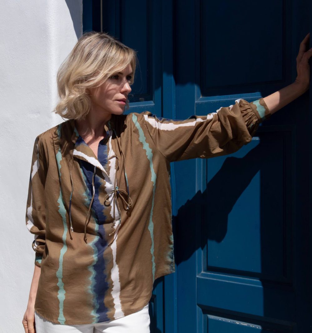 Cotton Blouse in Tie Dye Stripes