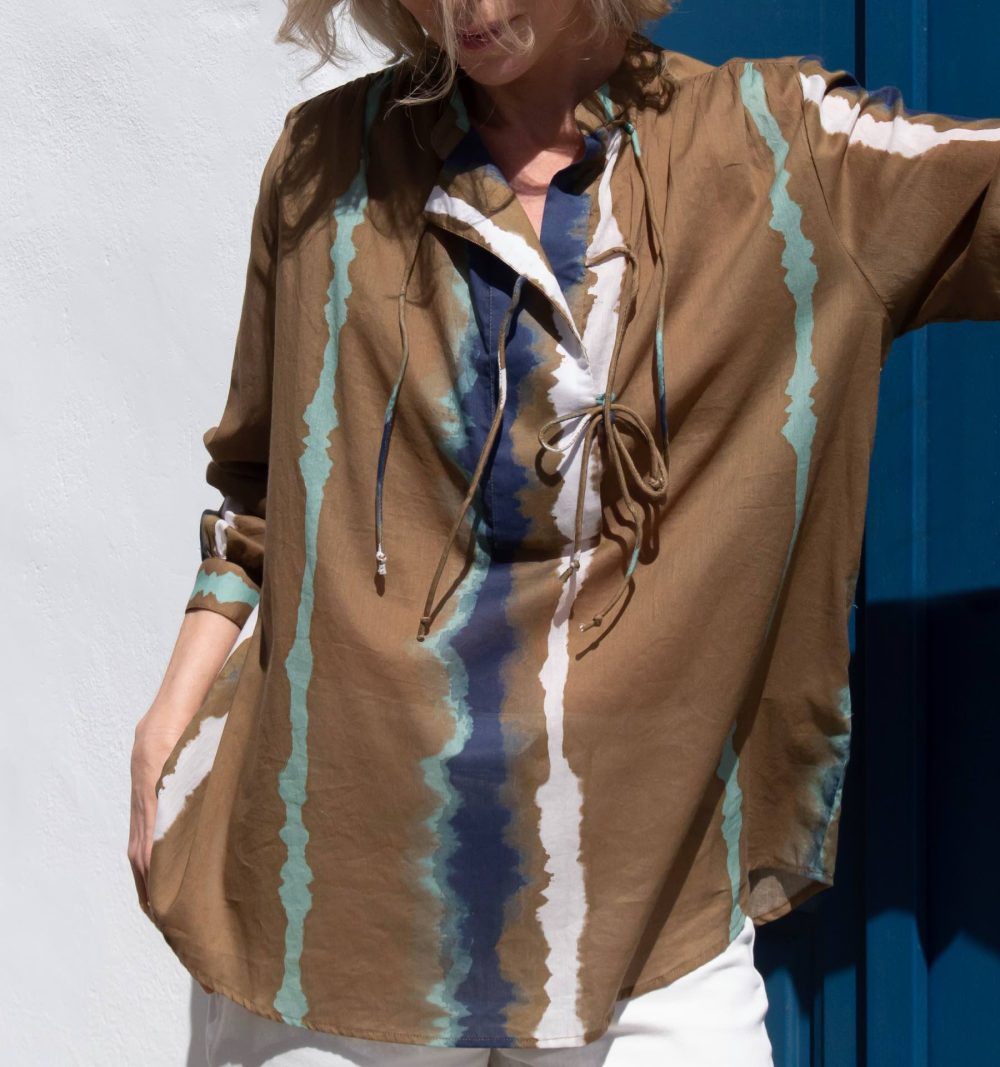 Cotton Blouse in Tie Dye Stripes - Image 5