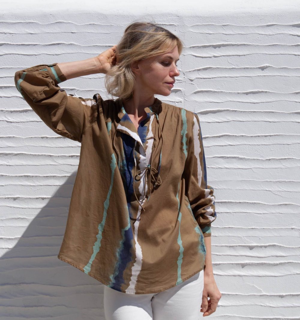 Cotton Blouse in Tie Dye Stripes - Image 3