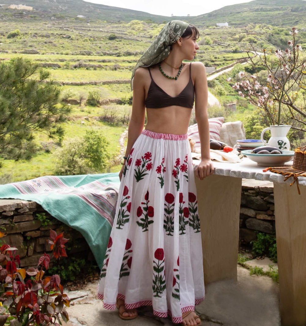 Block-Print Cotton Skirt