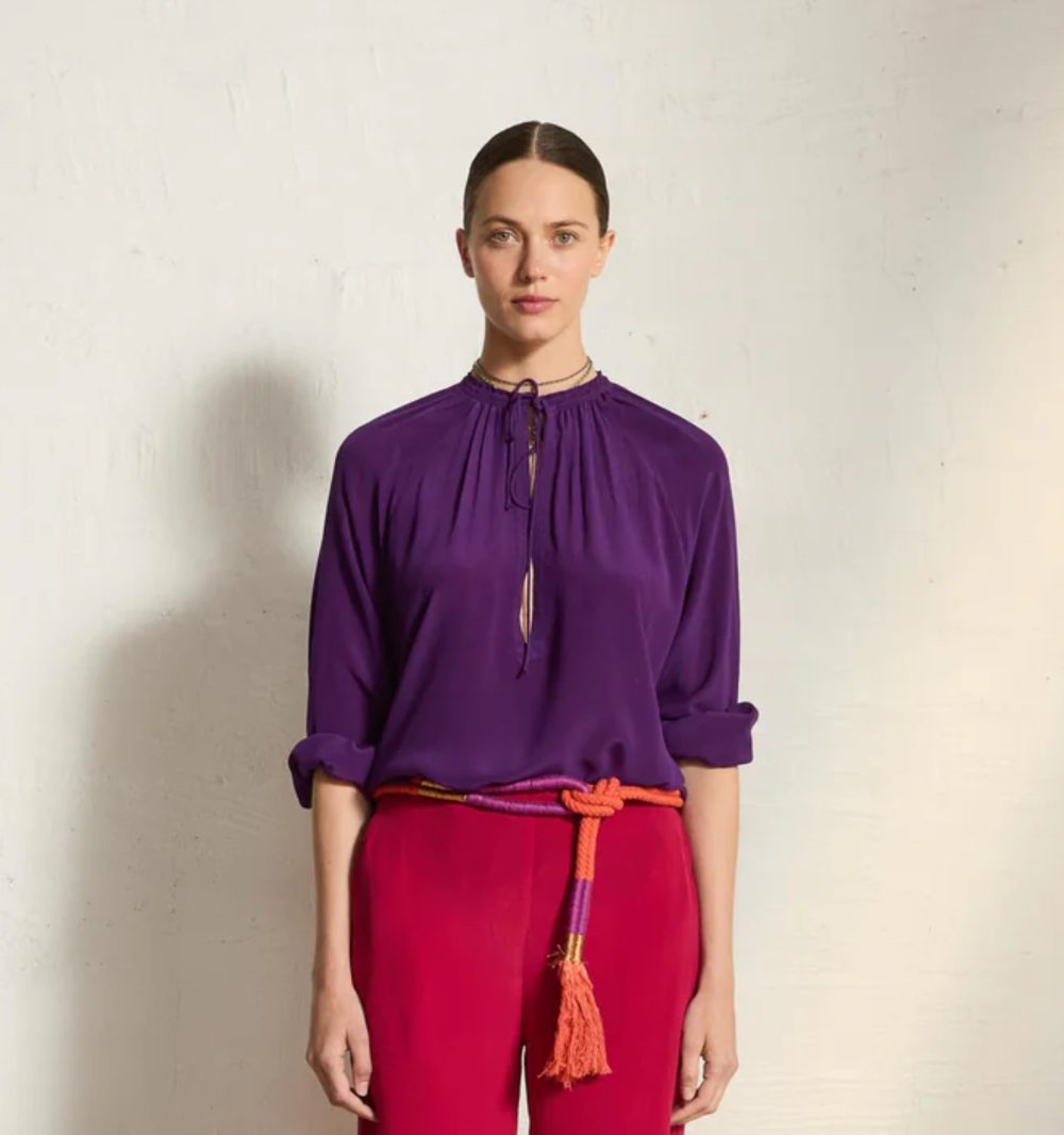 Flowing Silk Blouse in Purple - Image 2