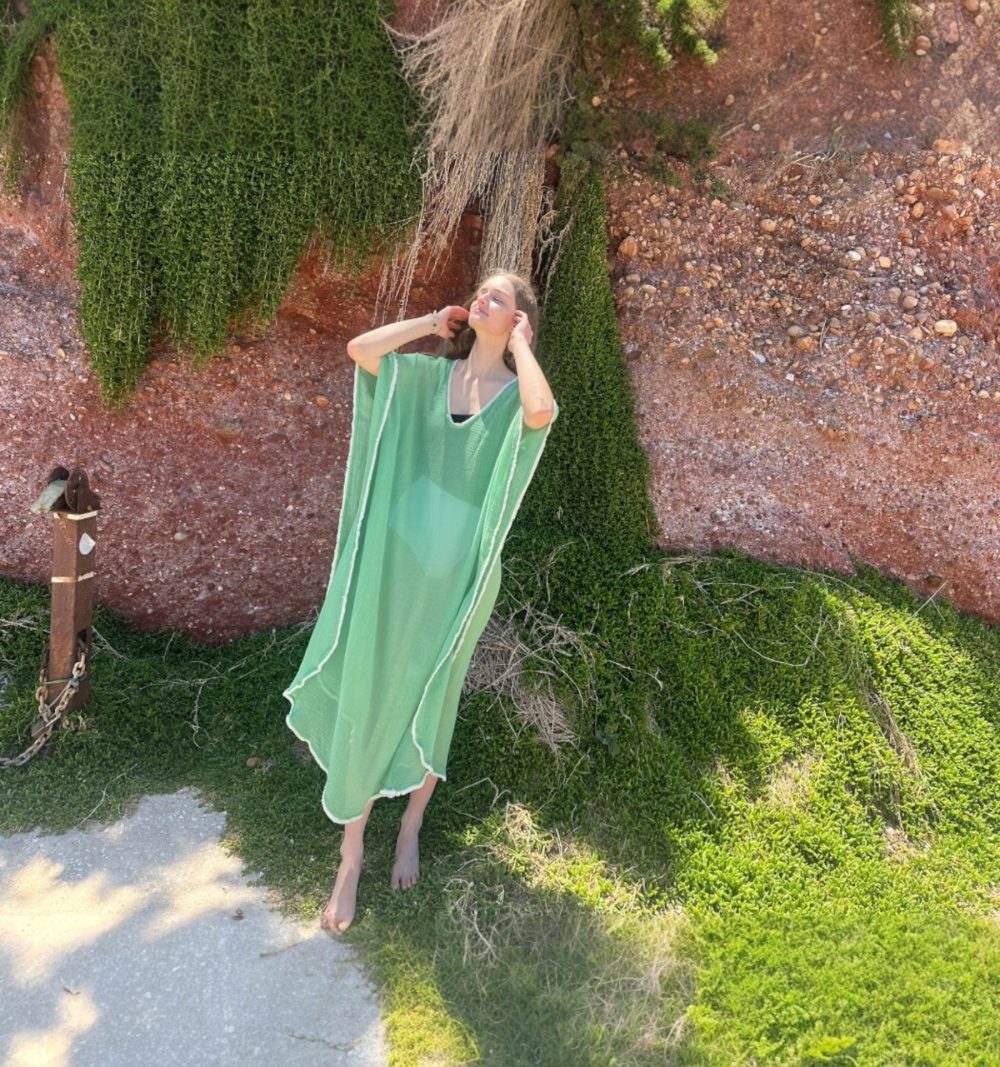 Mint Green Cotton Kaftan - Image 4