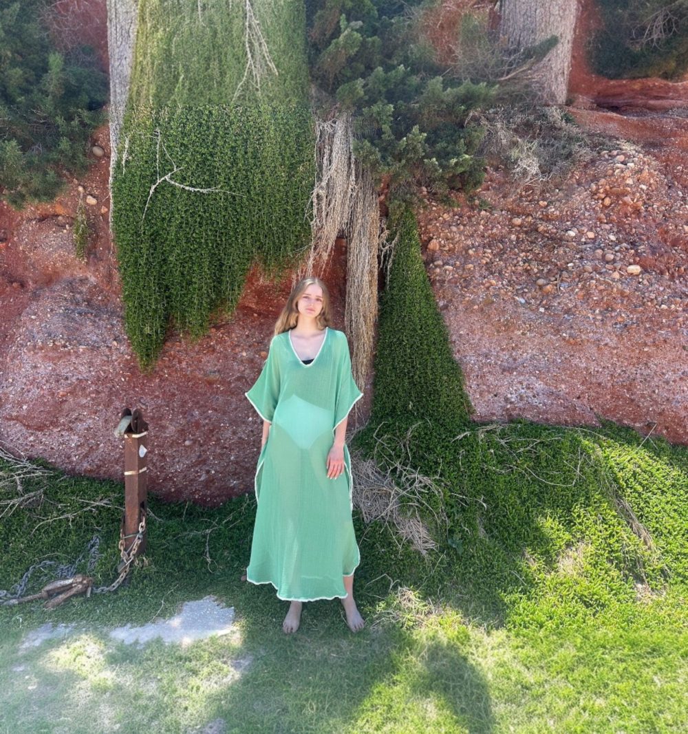 Mint Green Cotton Kaftan - Image 2