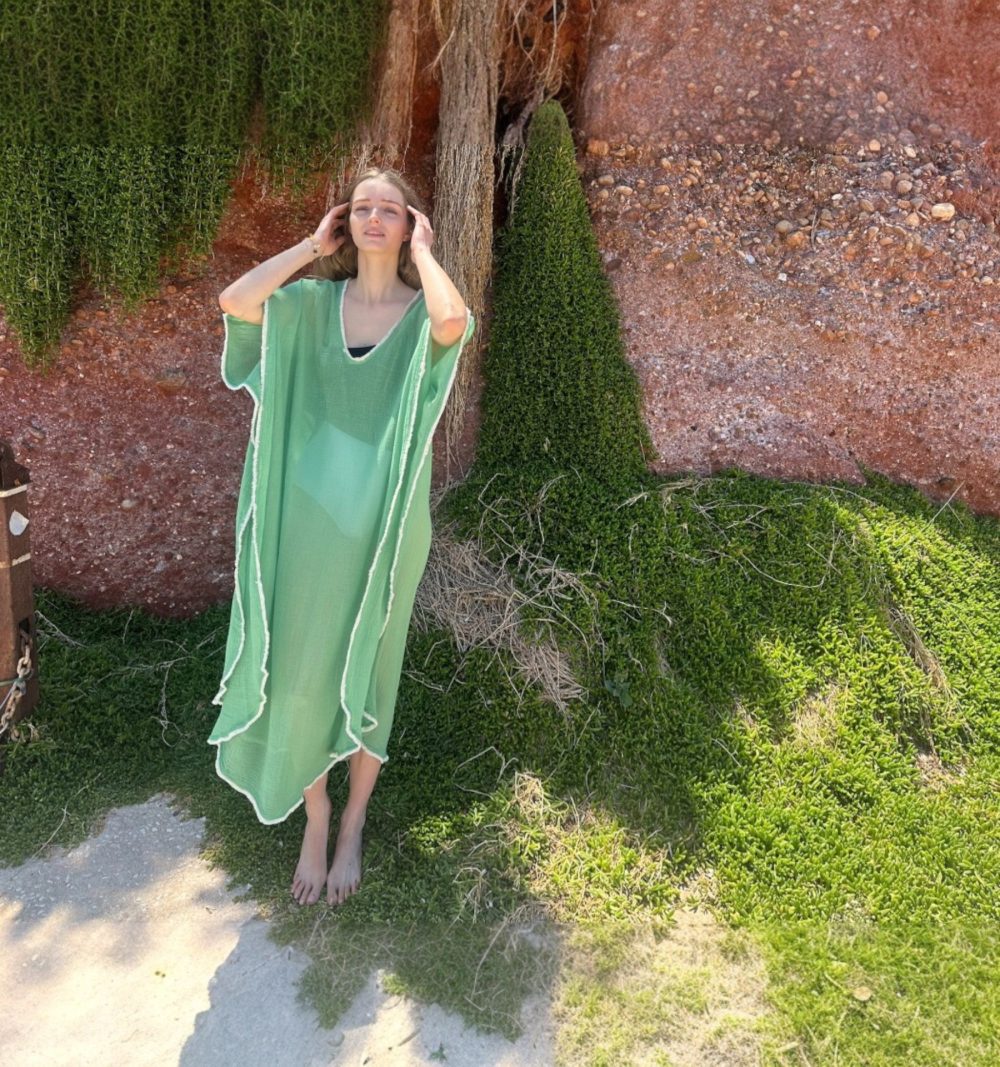 Mint Green Cotton Kaftan - Image 3