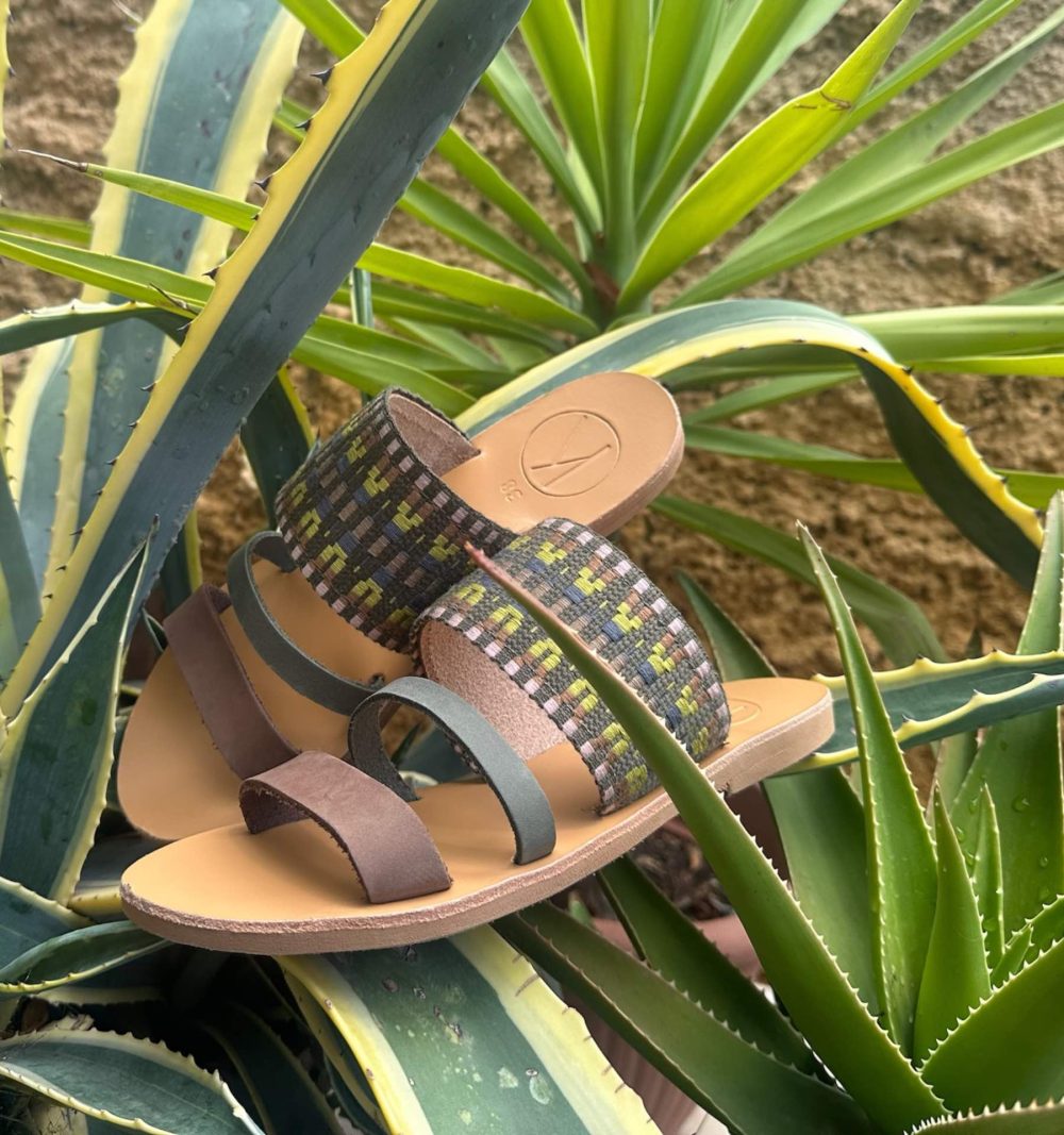 Leather Sandals with Straps in Print