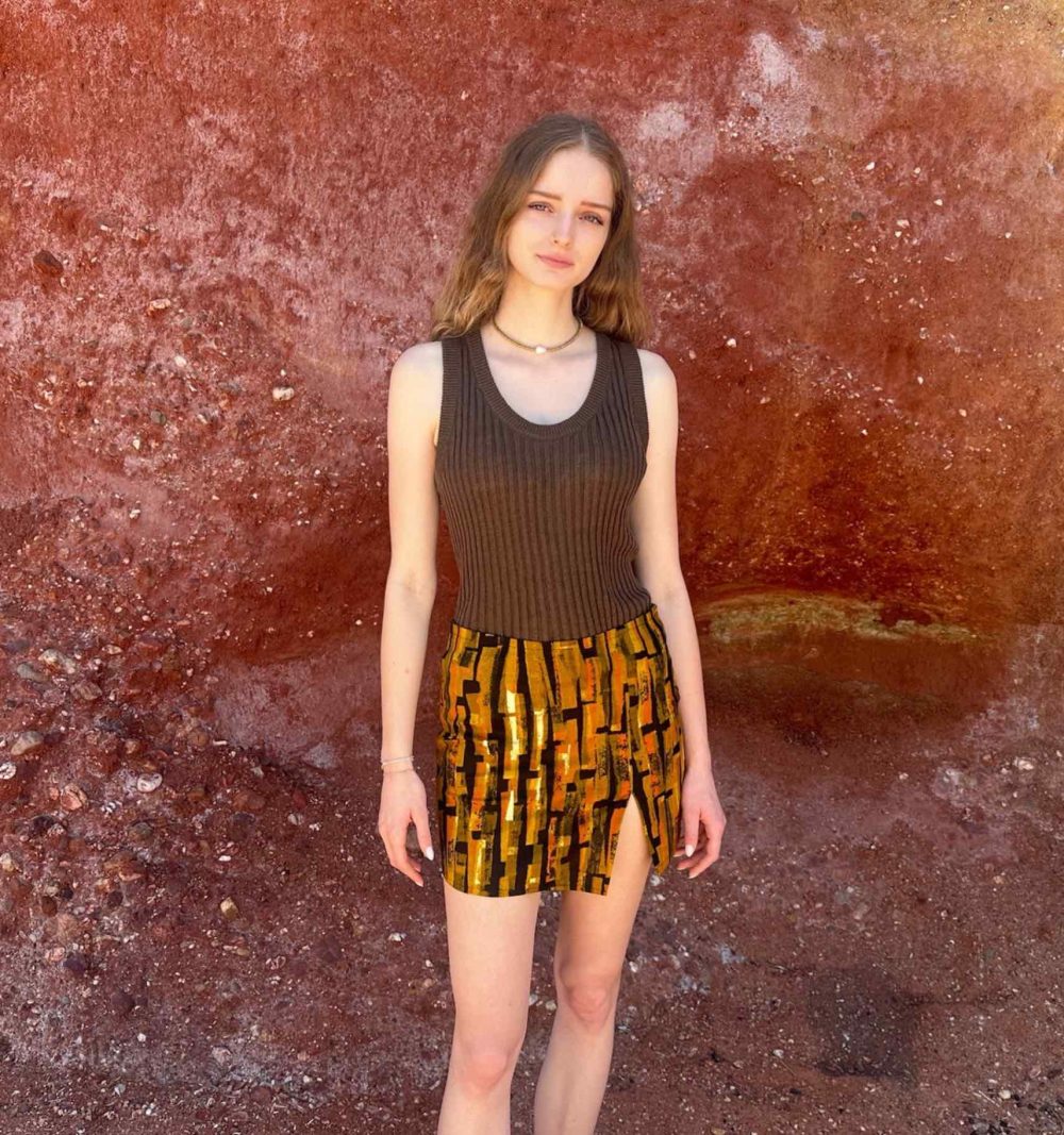 Mini Cotton Skirt in Earthy Print - Image 3
