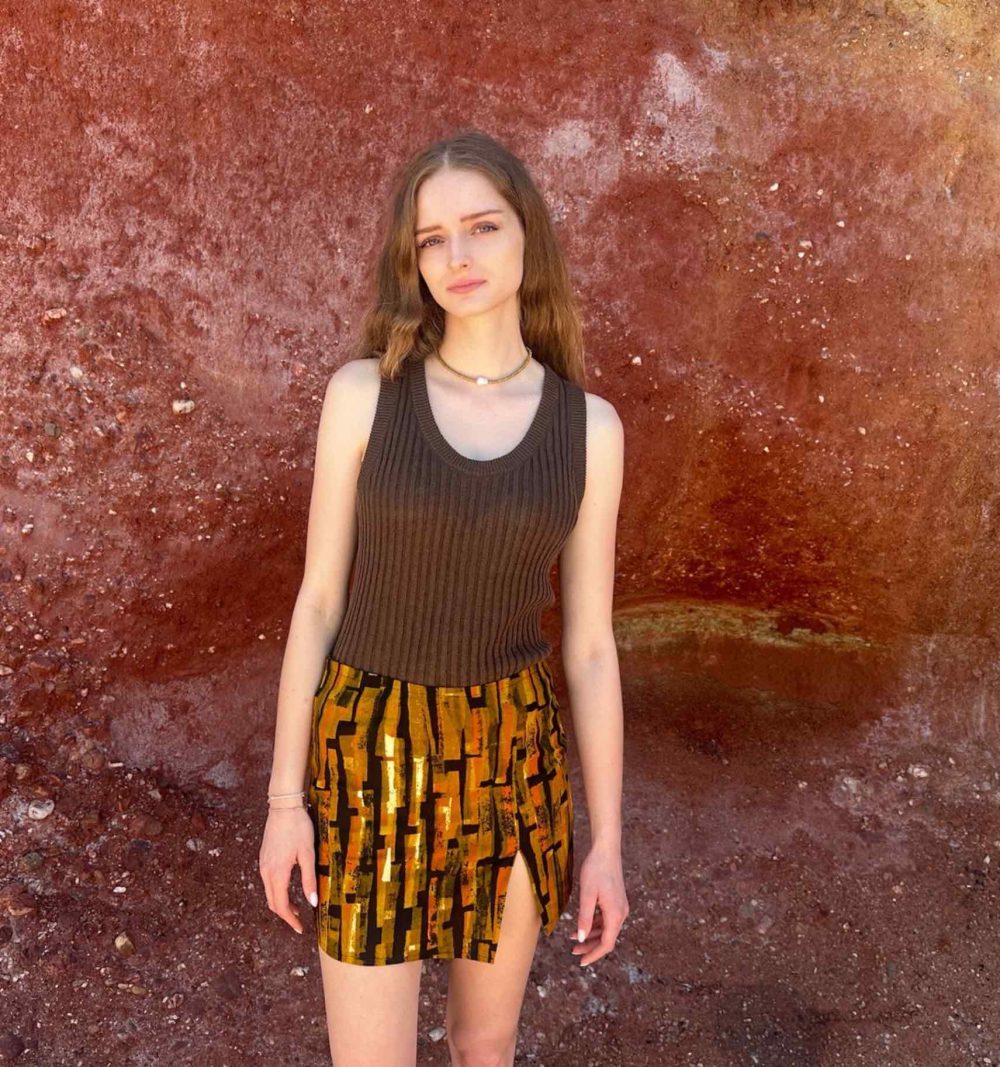 Mini Cotton Skirt in Earthy Print - Image 4