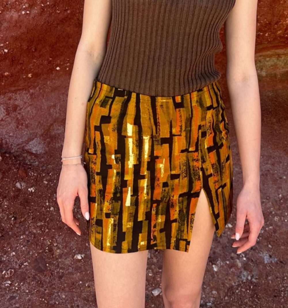 Mini Cotton Skirt in Earthy Print