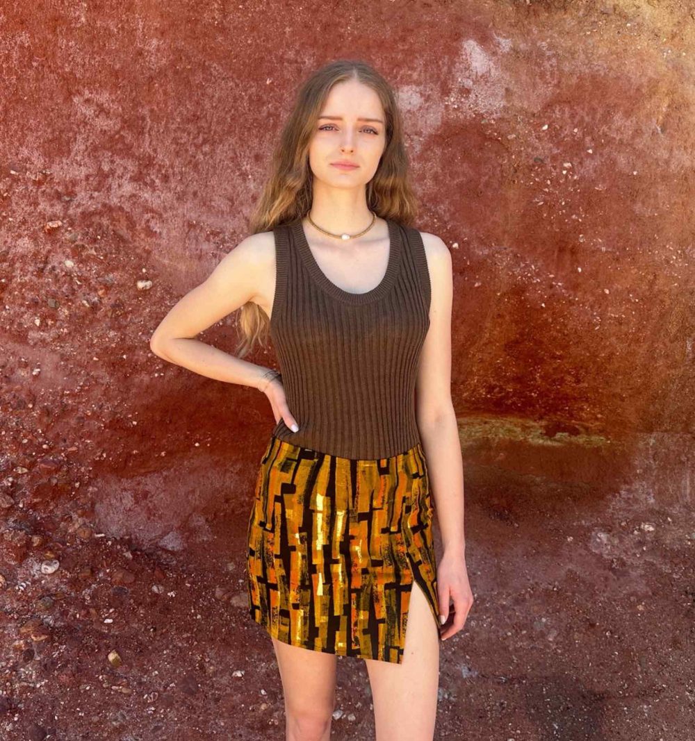 Mini Cotton Skirt in Earthy Print - Image 2