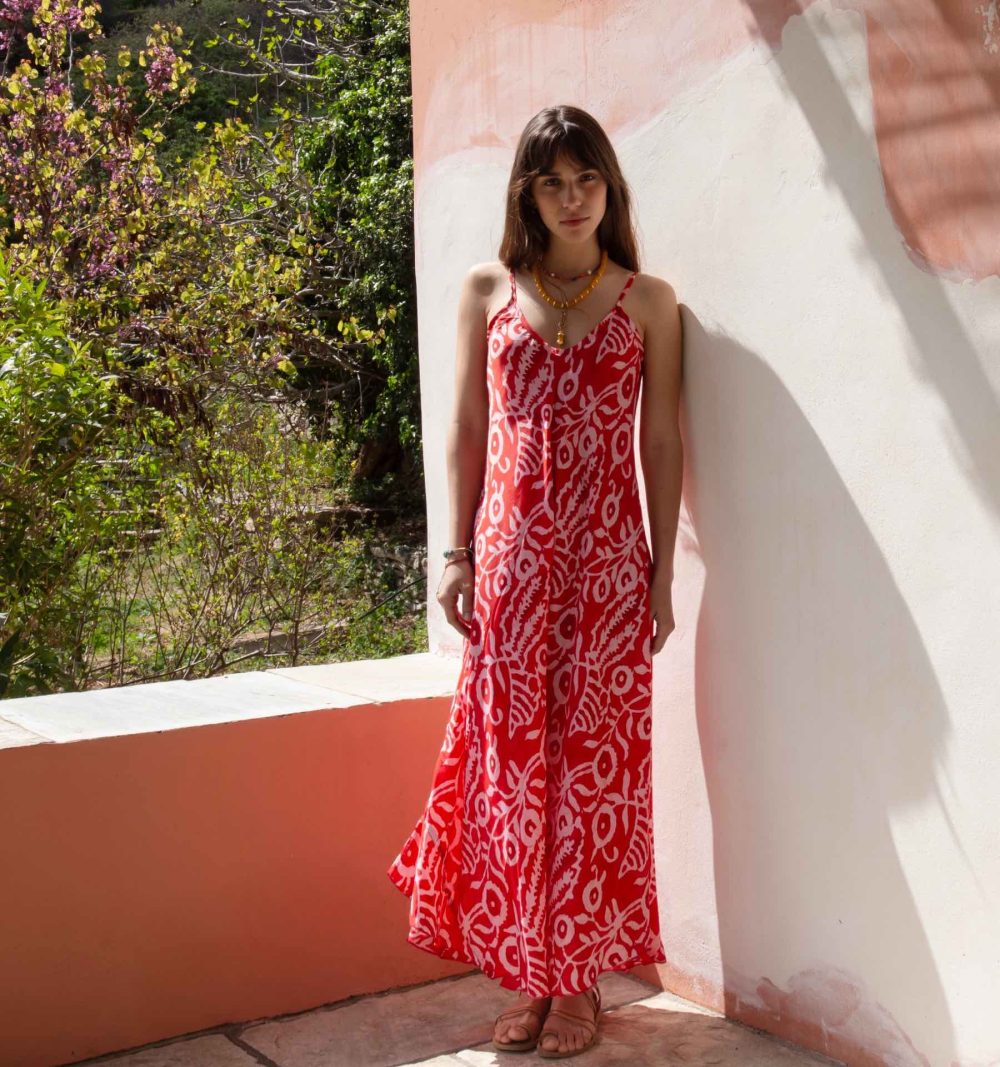 Silk Slip Dress in Red