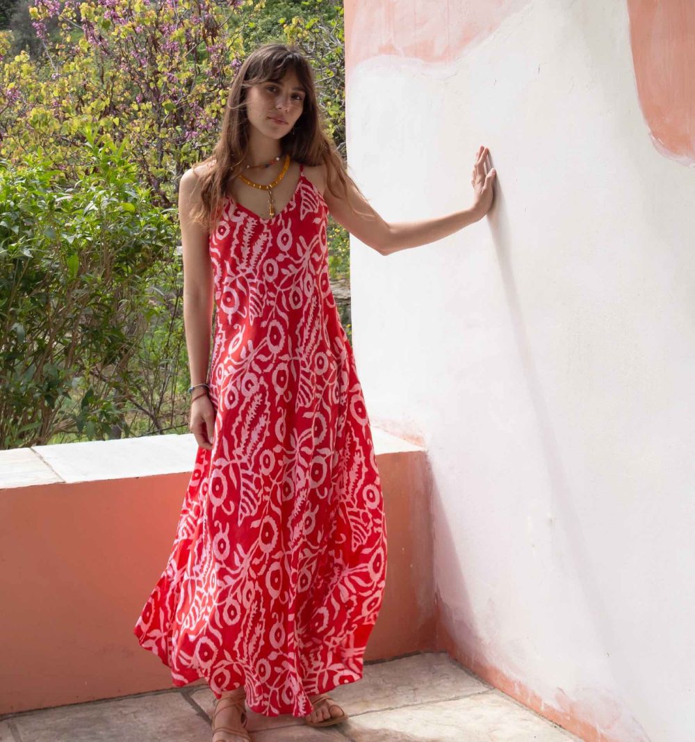 Silk Slip Dress in Red - Image 2