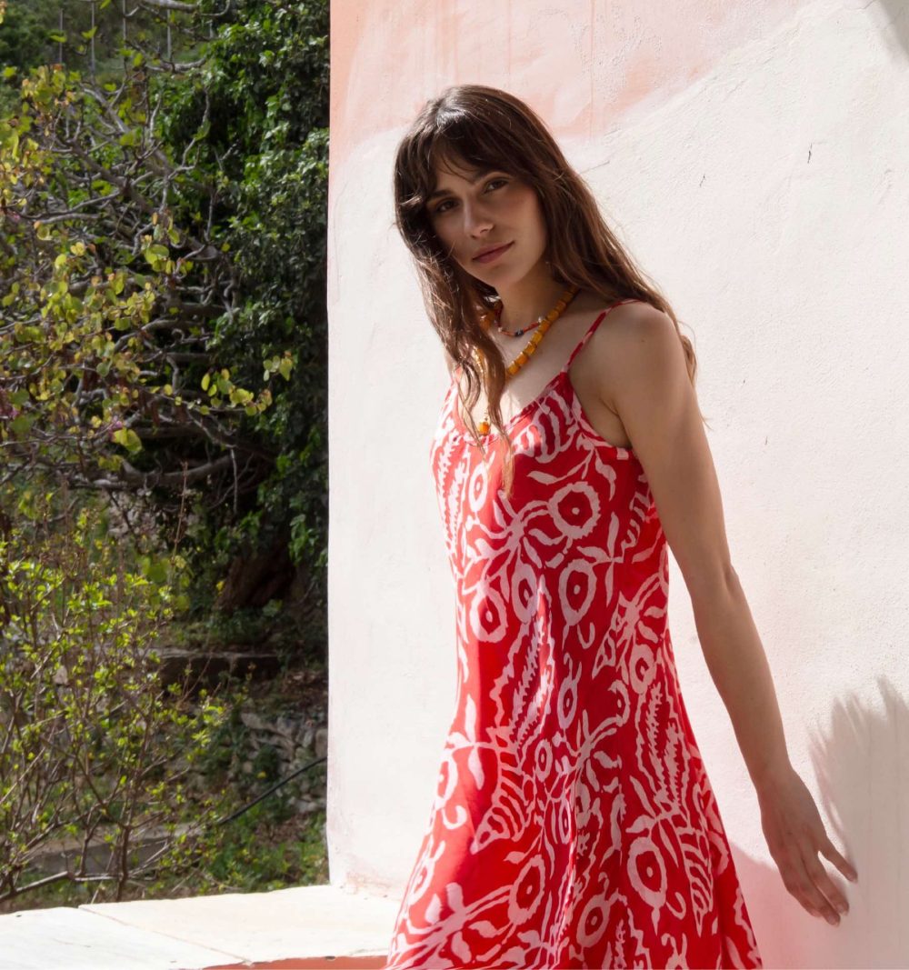 Silk Slip Dress in Red - Image 3