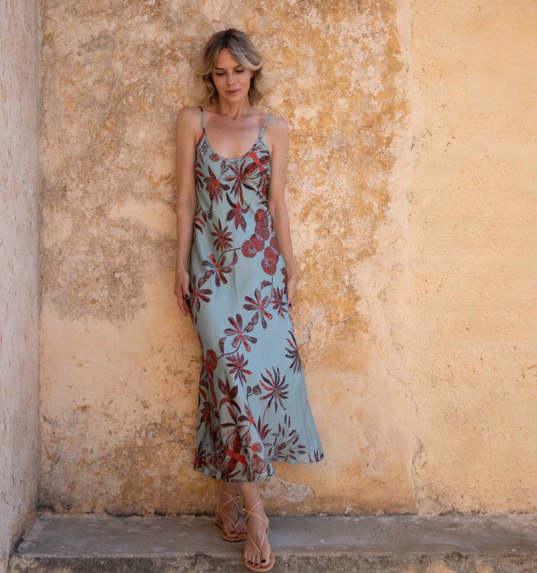 Botanical Print Slip Dress