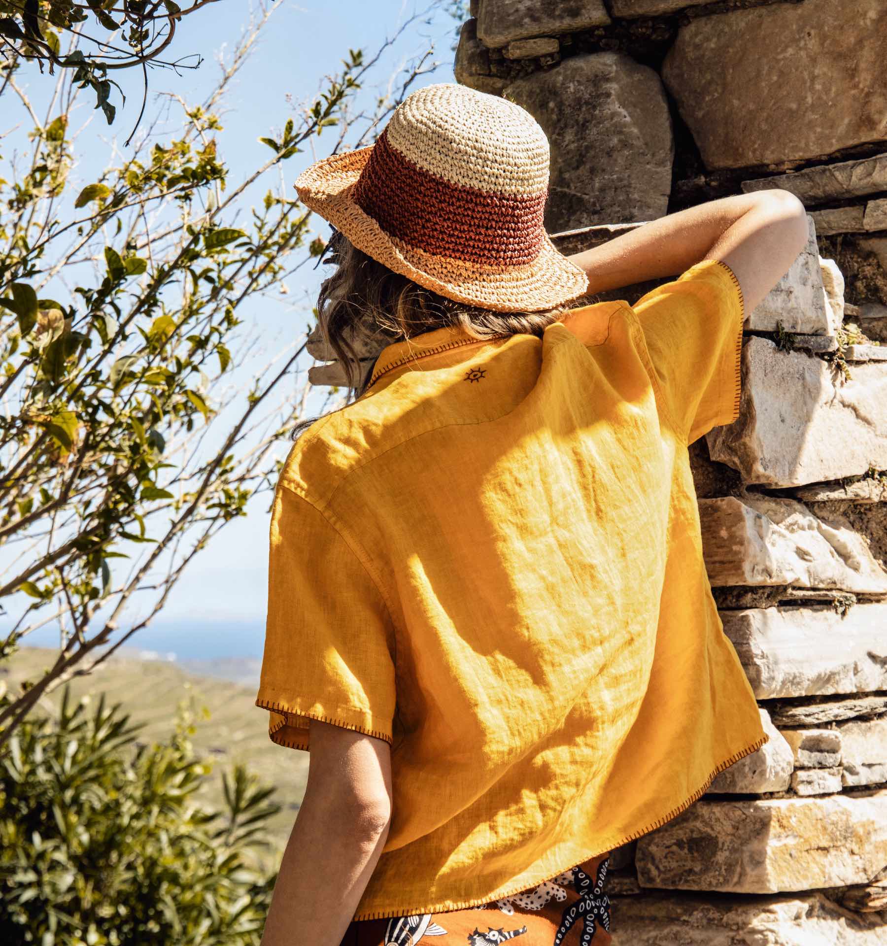 Mustard Linen Shirt with Hand Embroidery - Image 2