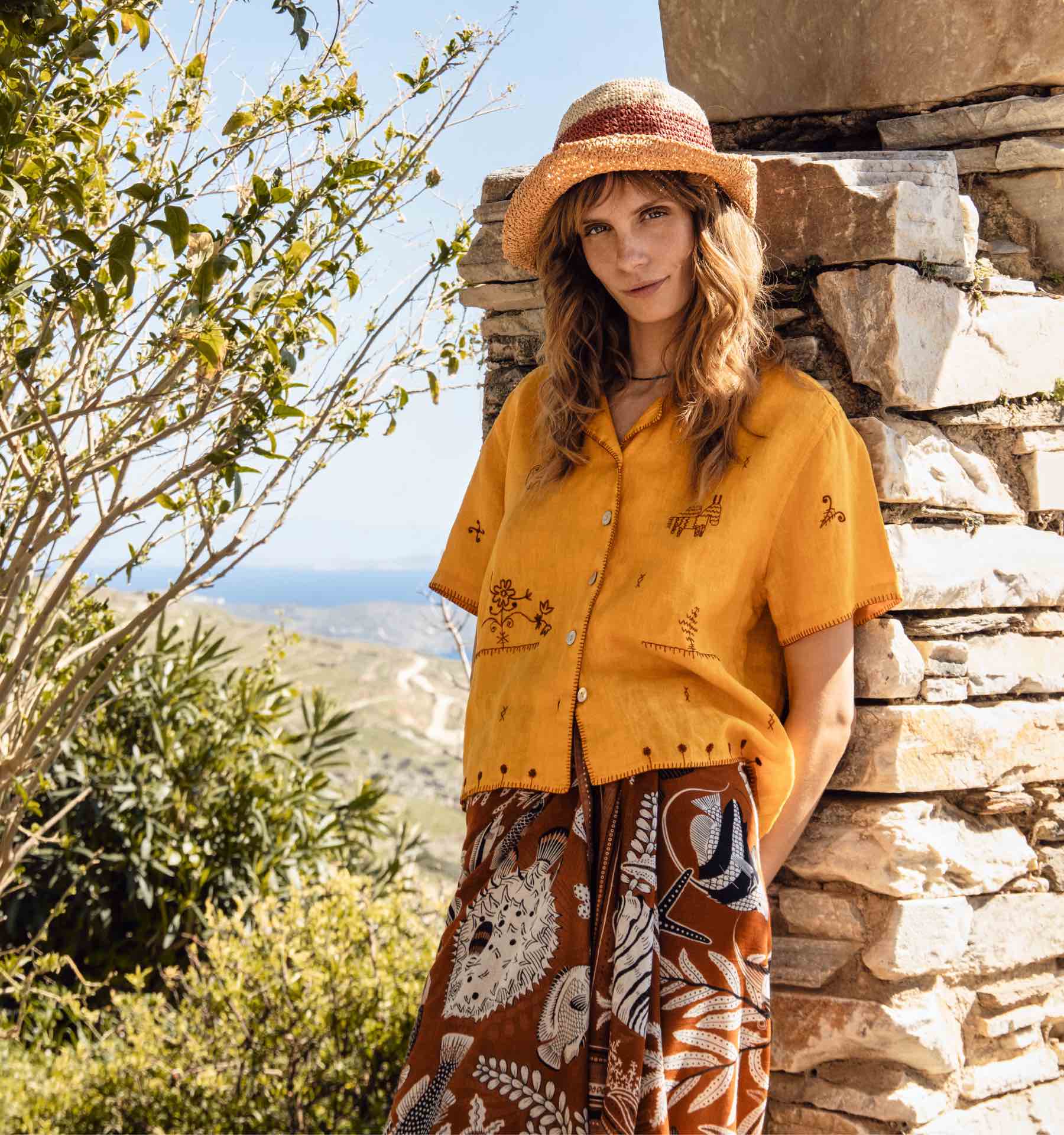 Mustard Linen Shirt with Hand Embroidery - Image 4