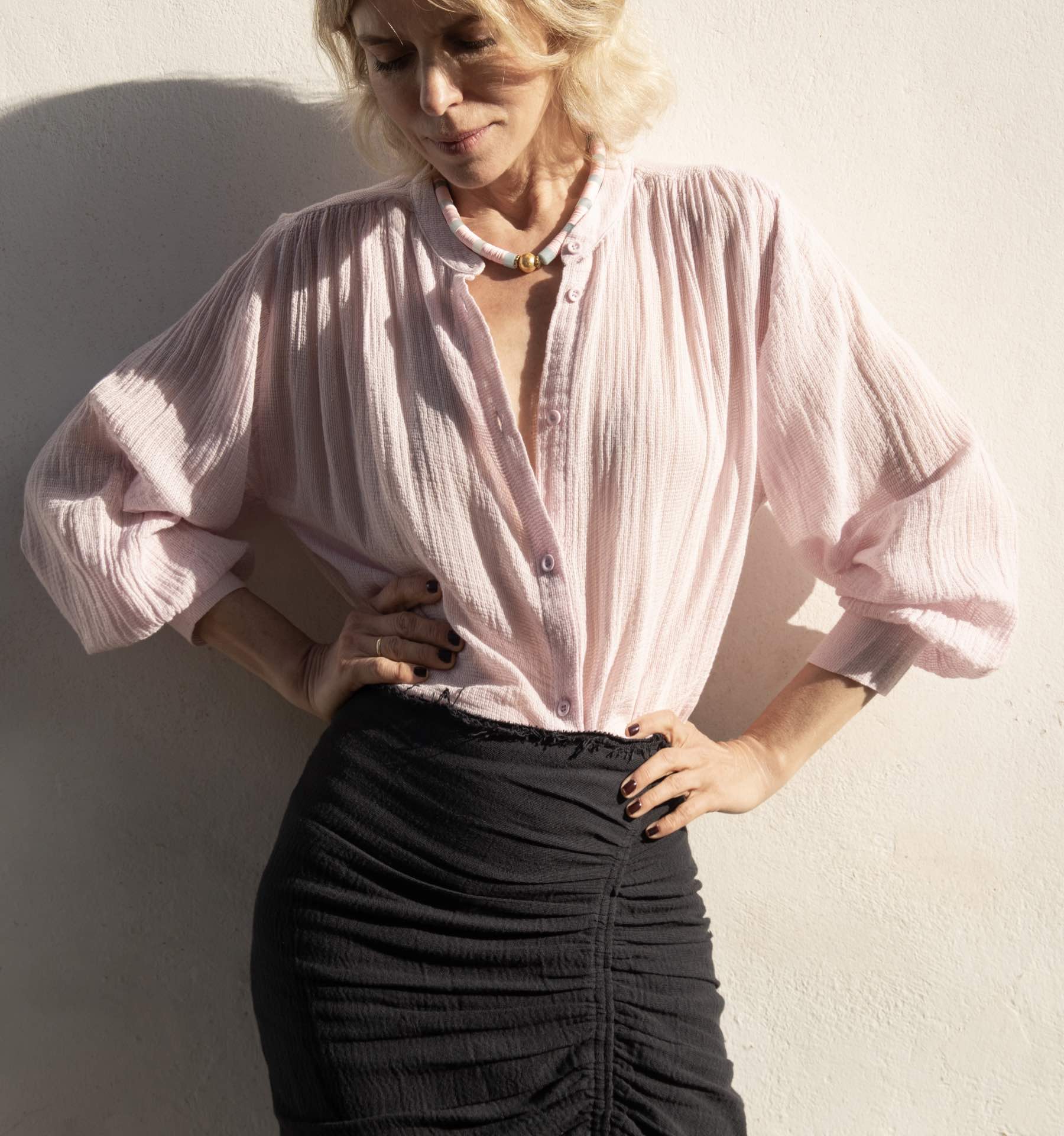 Draped Linen Skirt in Dark Gray - Image 2