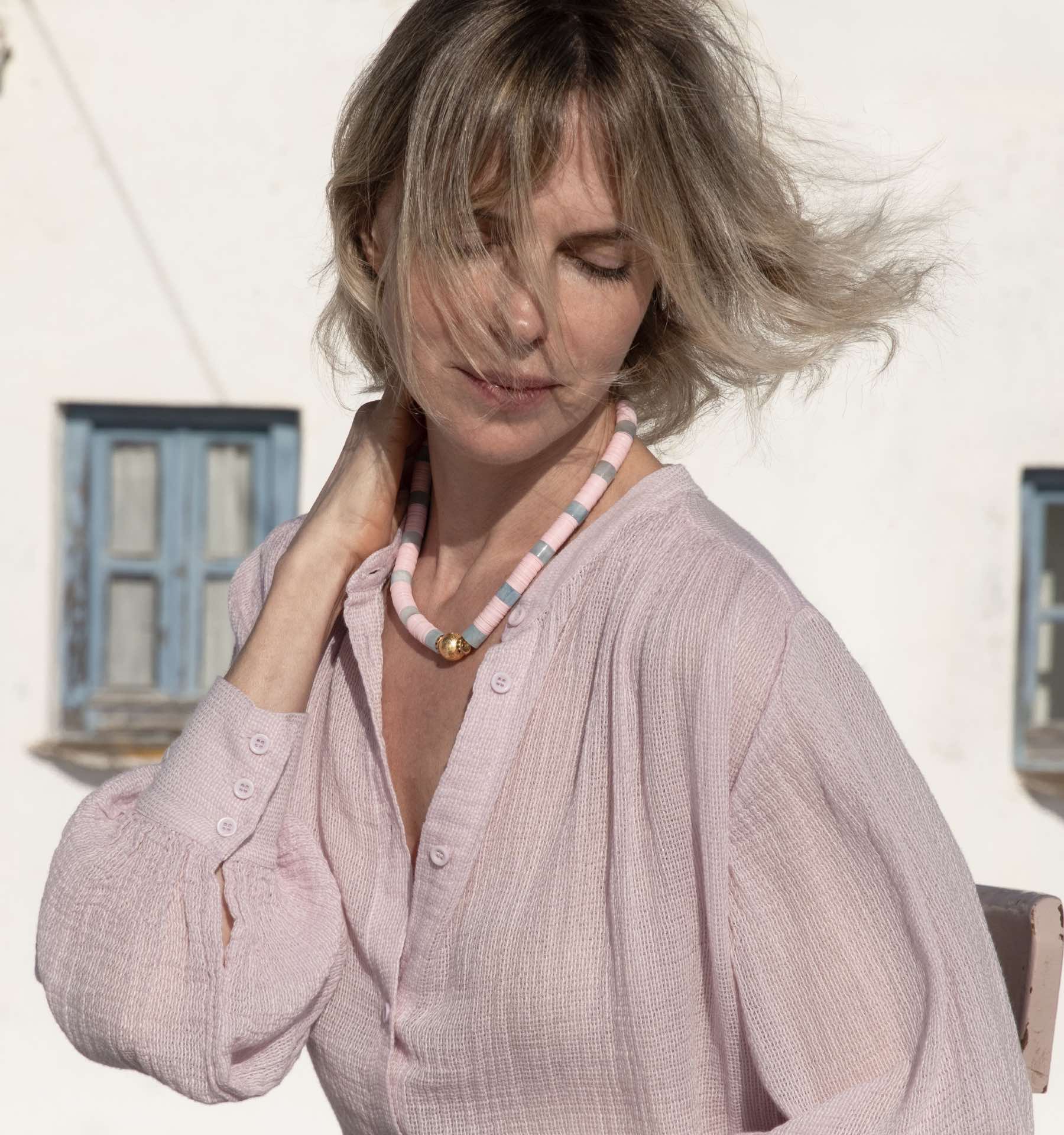 Breathable Linen Gauze Shirt in Soft Pink-Masscob