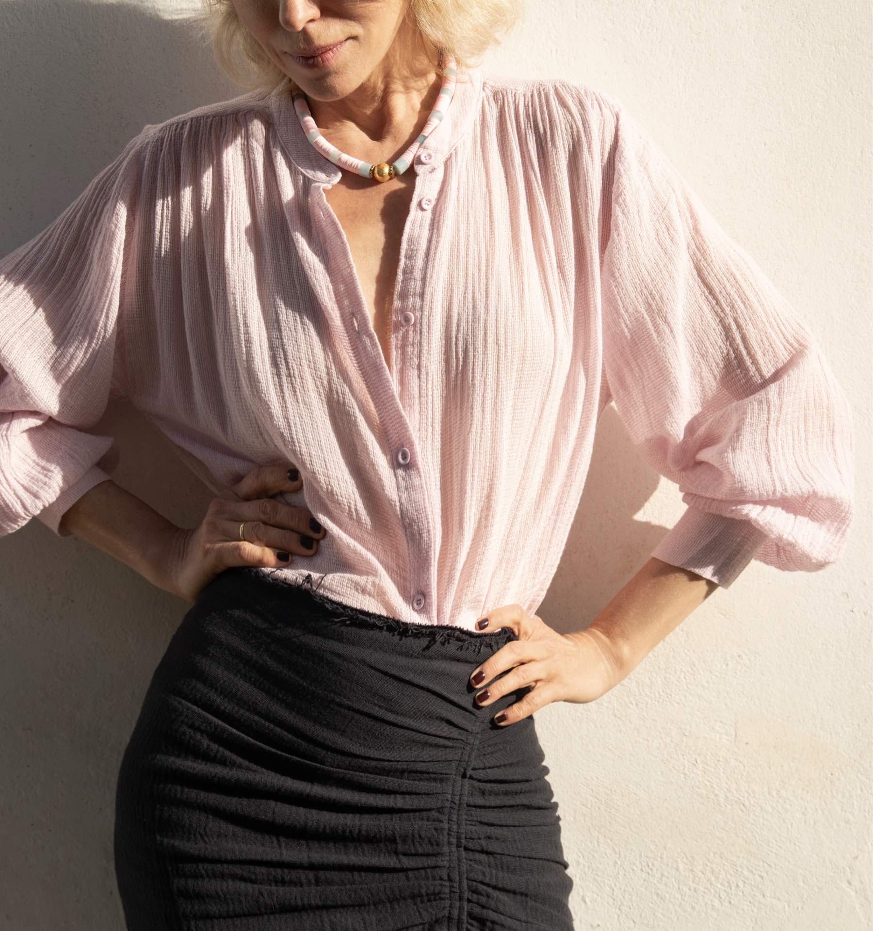 Breathable Linen Gauze Shirt in Soft Pink-Masscob - Image 2
