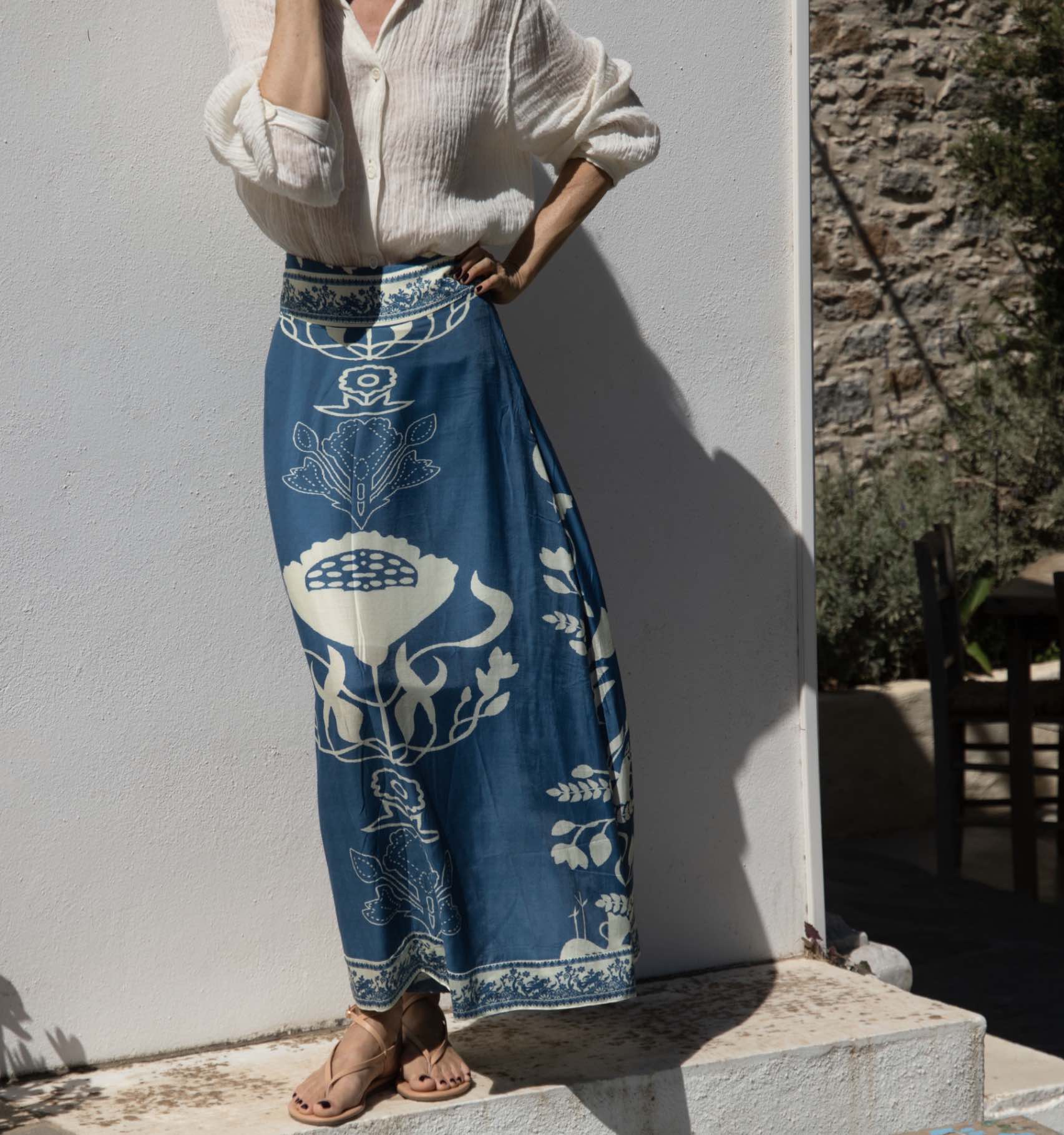 Silk Cotton Maxi Skirt in Blue - Image 2