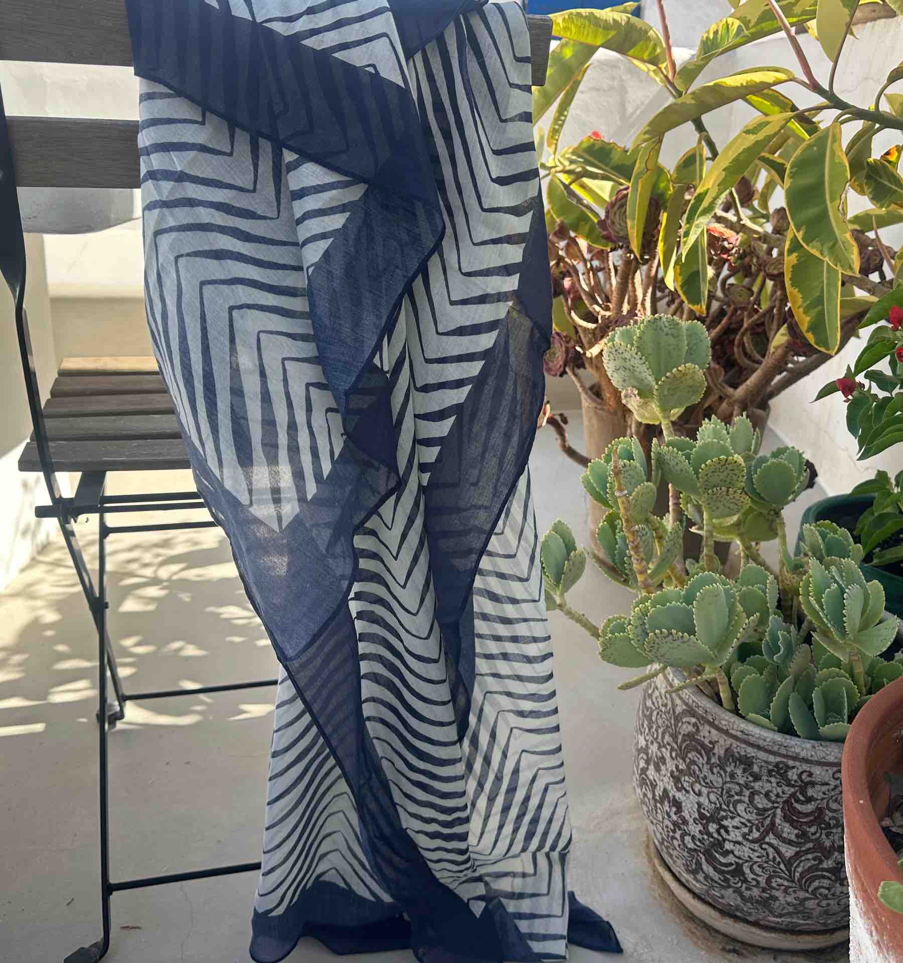 Cotton Pareo in Blue and White - Image 2