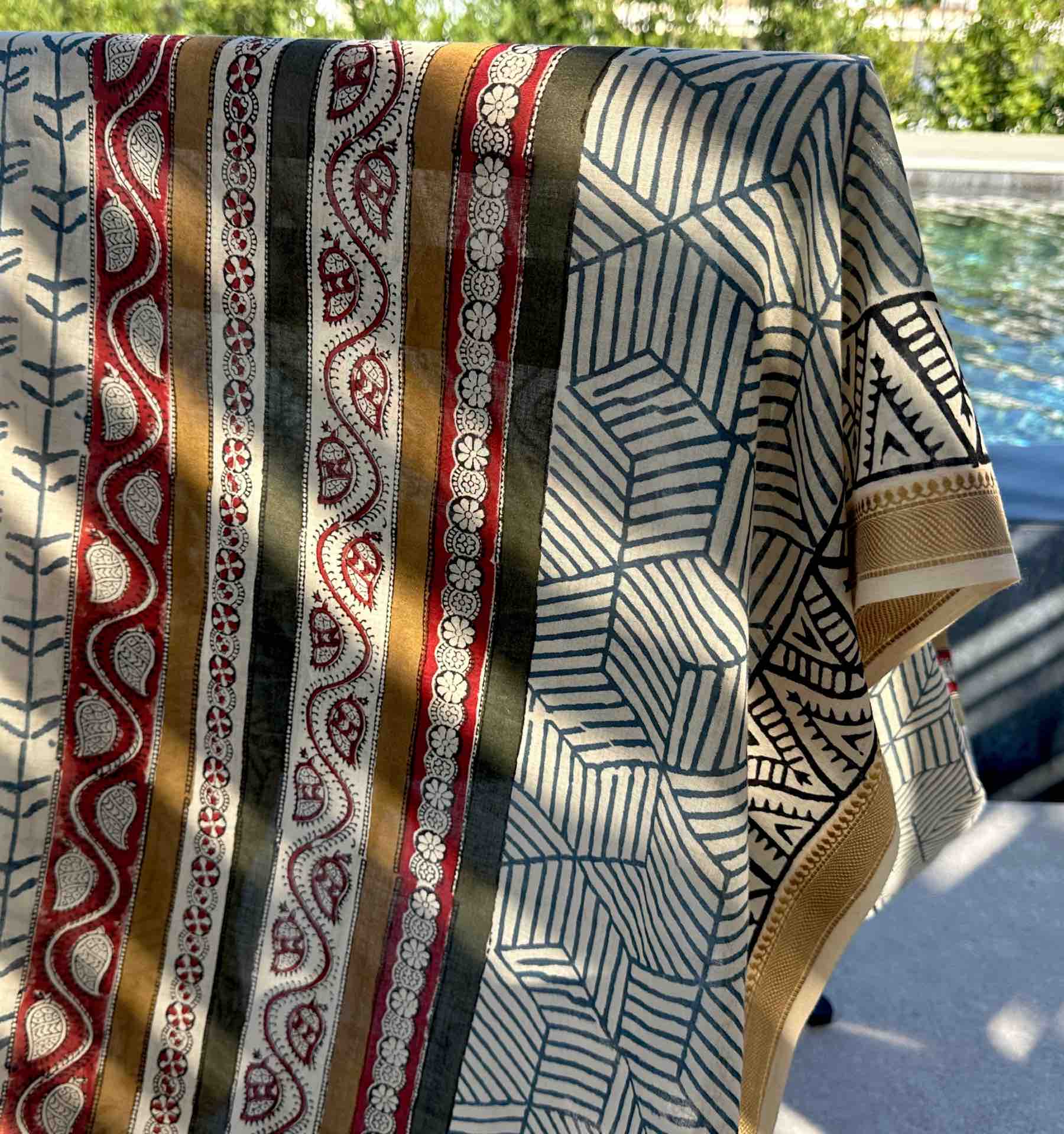 African Print Cotton Voile Pareo in Olive and Burgundy - Image 3